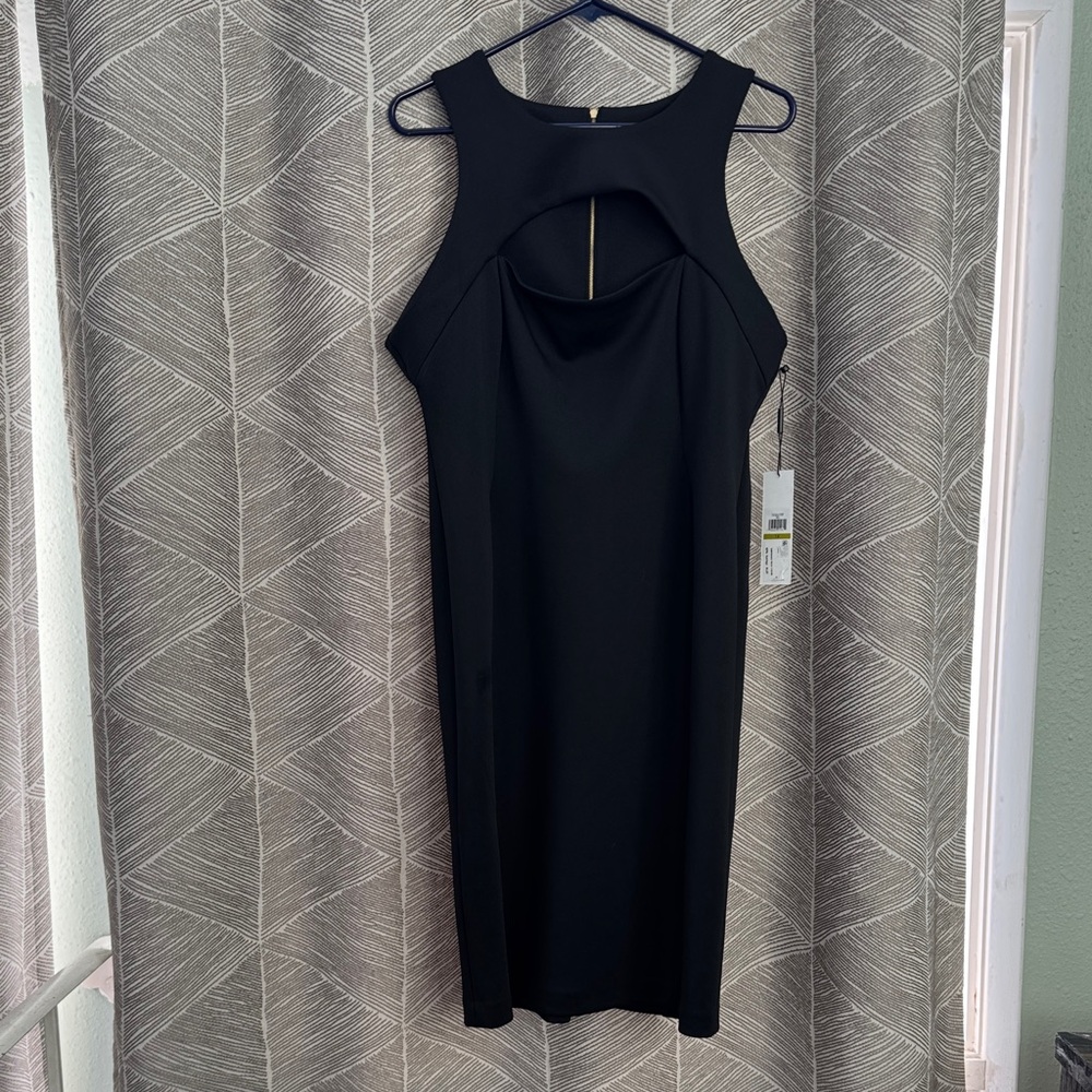 Calvin Klein Black Sleeveless Midi Dress with Front Keyhole